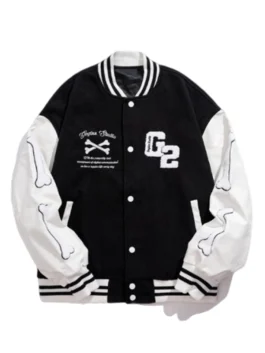 Skeleton Print Varsity Jacket