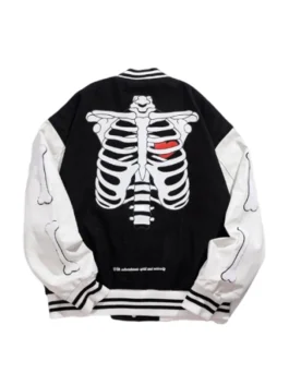 Skeleton Print Varsity Jacket