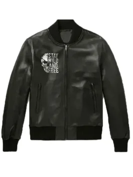 Stay Wild and Free Black Leather Jacket Front look