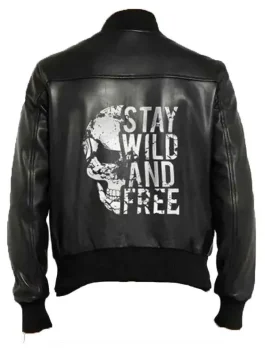 Stay Wild and Free Black Leather Jacket Back look