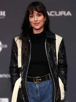 Sundance Film Festival 2023 Dakota Johnson Matelassé Leather Jacket