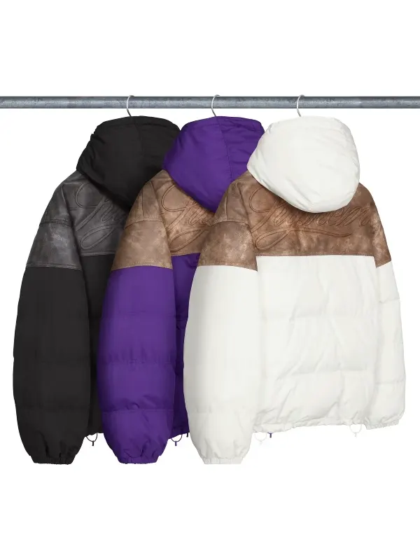 Supreme Leather Yoke Puffer Jacket | America Jackets