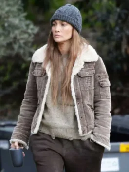 The Mother 2023 Jennifer Lopez Brown Shearling Jacket