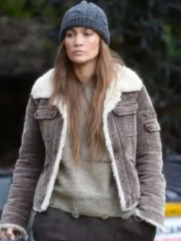 The Mother 2023 Jennifer Lopez Brown Shearling Jacket