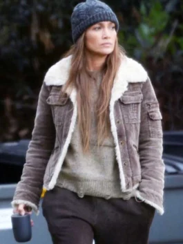 The Mother 2023 Jennifer Lopez Brown Shearling Jacket