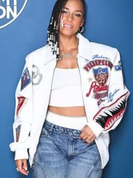 The Tonight Show Alicia Keys Bomber Jacket Font Look