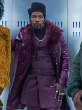 They Cloned Tyrone 2023 Jamie Foxx Purple Leather Coat