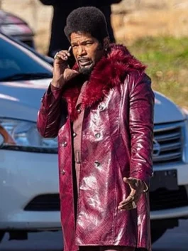 They Cloned Tyrone 2023 Jamie Foxx Purple Leather Coat
