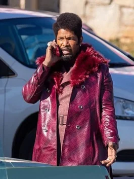 They Cloned Tyrone 2023 Jamie Foxx Purple Leather Coat