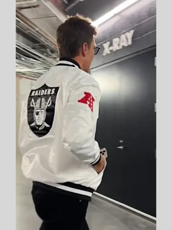 Tom Brady White Raiders Jacket Back look