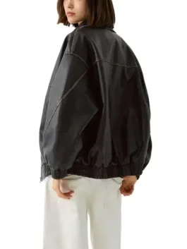 Vintage Black Oversized Bomber Leather Jacket 2
