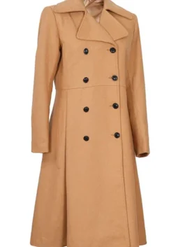 Women's Beige Double-Breasted Wool Overcoat