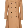 Women's Beige Double-Breasted Wool Overcoat