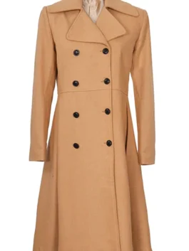 Women's Beige Double-Breasted Wool Overcoat