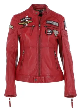 Women’s Fashion Leather Biker Style Jacket Red Lexica