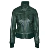Women’s Green Bomber Leather Jacket