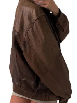 Women’s Oversize Vintage Brown Bomber Handmade Real Leather Jacket, Women’s Brown Oversized Leather Jacket