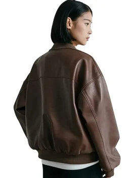 Womens Oversized Real Lambskin Leather Jackets Zip Up Trendy Bomber Motorcycle Jacket