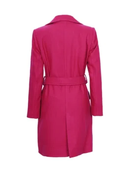 Womens Pink Notch Lapel Wool Wrap Coat