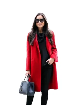 Womens Scarlet Red Long Wool Jacket