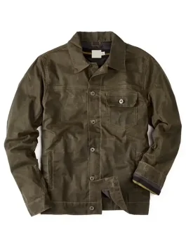 Flint and Tinder Waxed Trucker Jacket in forest green – flannel lined waxed trucker jacket from Huckberry for men’s timeless outdoor style.