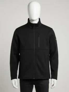 Full-zip black Swiss Tech jacket for men on a mannequin, a great swisstech coat and swiss tech winter coat option.