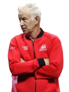 2024 Laver Cup Jacket Front Look Red Color Wearing a old man