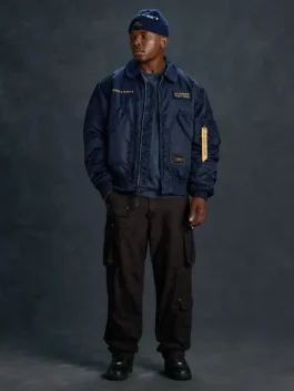 OVO Alpha Industries Bomber Jacket Blue Color Front Look