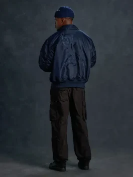 OVO Alpha Industries Bomber Jacket Blue Color Back Look