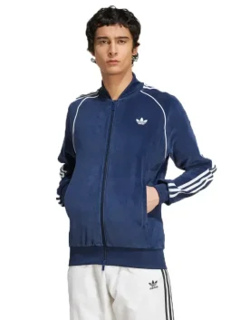 Adidas Adicolor Velour Track Jacket. Blue Color Front look
