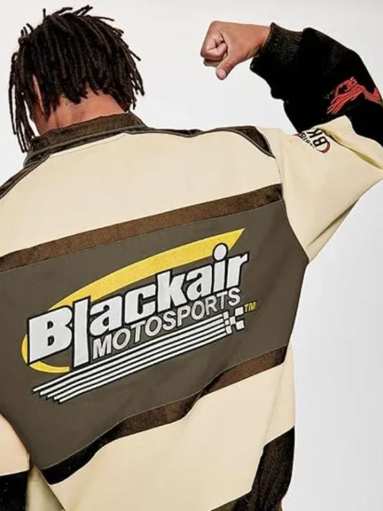 Air Racing Style Varsity Jacket Beige