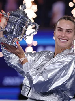 Aryna Sabalenka 2025 US Open Silver Crop Jacket Front Look