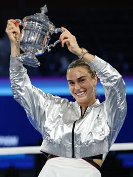 Aryna Sabalenka 2025 US Open Silver Crop Jacket Front Look