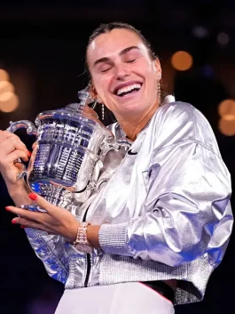 Aryna Sabalenka 2025 US Open Silver Crop Jacket Front Look