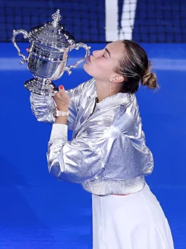 Aryna Sabalenka 2025 US Open Silver Crop Jacket Side Look