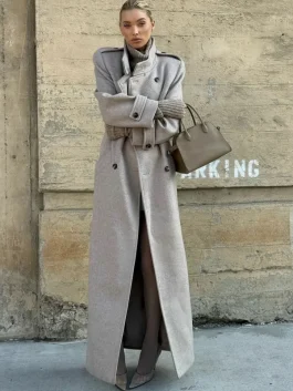 Elsa Hosk Grey Wool Coat