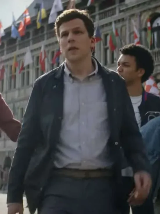 Jesse Eisenberg black jacket Front