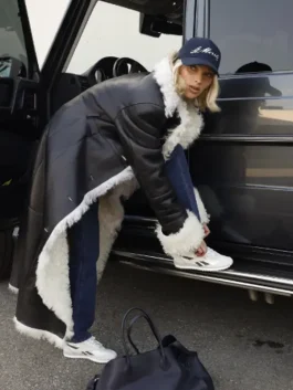 LA 2025 Elsa Hosk Black Shearling Leather Coat