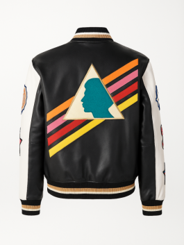 Men’s Multi-Color Triangle Leather Varsity Jacket Back Look