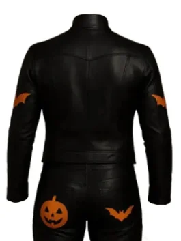 Mens Pumpkin and Bat Printed Leather Jacket
