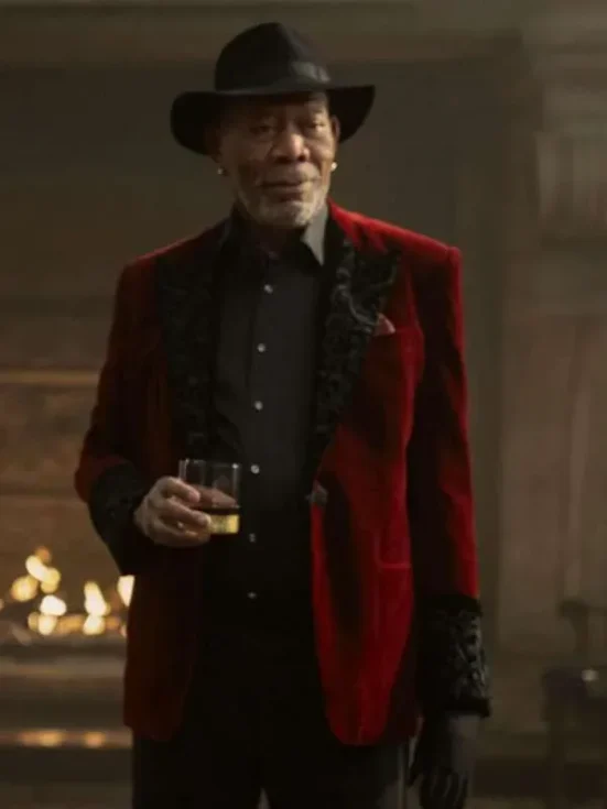 Morgan Freeman Now You See Me Now You Don’t Red Blazer Front Look