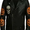 Pumpkin and Skull Black Leather Jacket