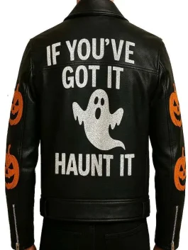 Pumpkin and Skull Black Leather Jacket