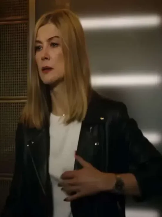 Rosamund Pike Now You See Me Now You Don’t Black Leather Jacket Front Look