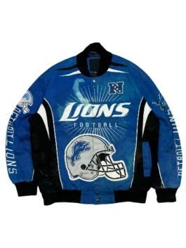 Vintage Detroit Lions Blue Racing Jacket Front Look