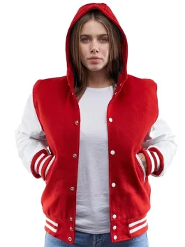 Women's Varsity Bomber Leather Jacket In Red