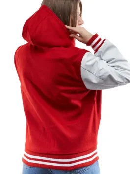 Women's Varsity Bomber Leather Jacket In Red