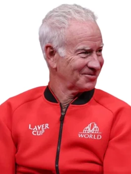 2024 Laver Cup Jacket Front Look Red Color Wearing a old man