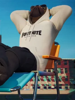 In-game character wearing a White Fortnite Balenciaga hoodie, showing a stylish Fortnite Balenciaga hoodie outfit.