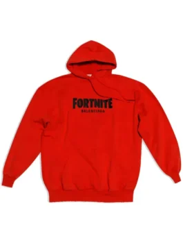 Front view of the Red Fortnite Balenciaga hoodie pullover, a bold unisex Balenciaga Fortnite hoodie option.